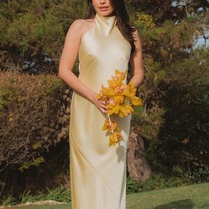 Show Me Your MuMu Pale Yellow Satin Maxi Slip Dress